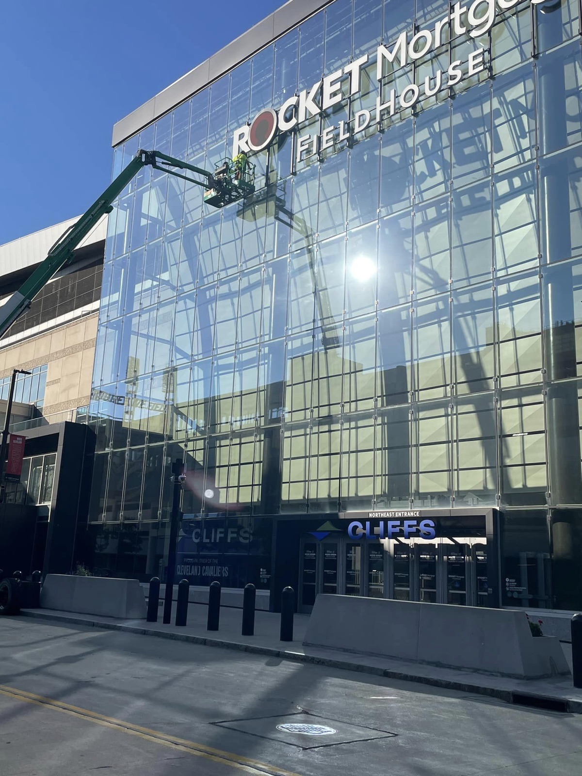 Bird Divert Clear UV marker installation on commercial glass — bird-safe glass solution