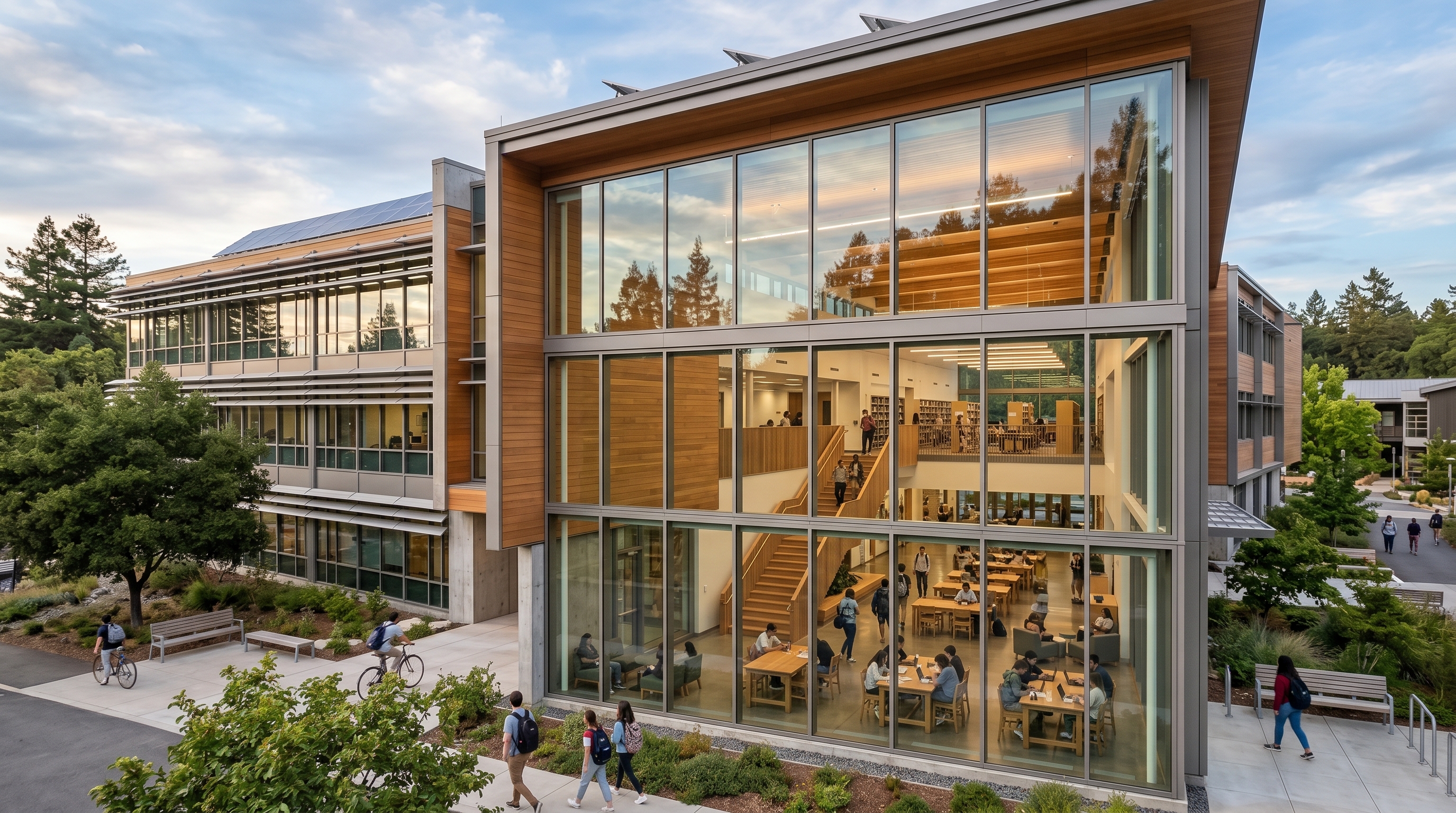 Educational facility using solar control window film to improve energy efficiency and indoor comfort.