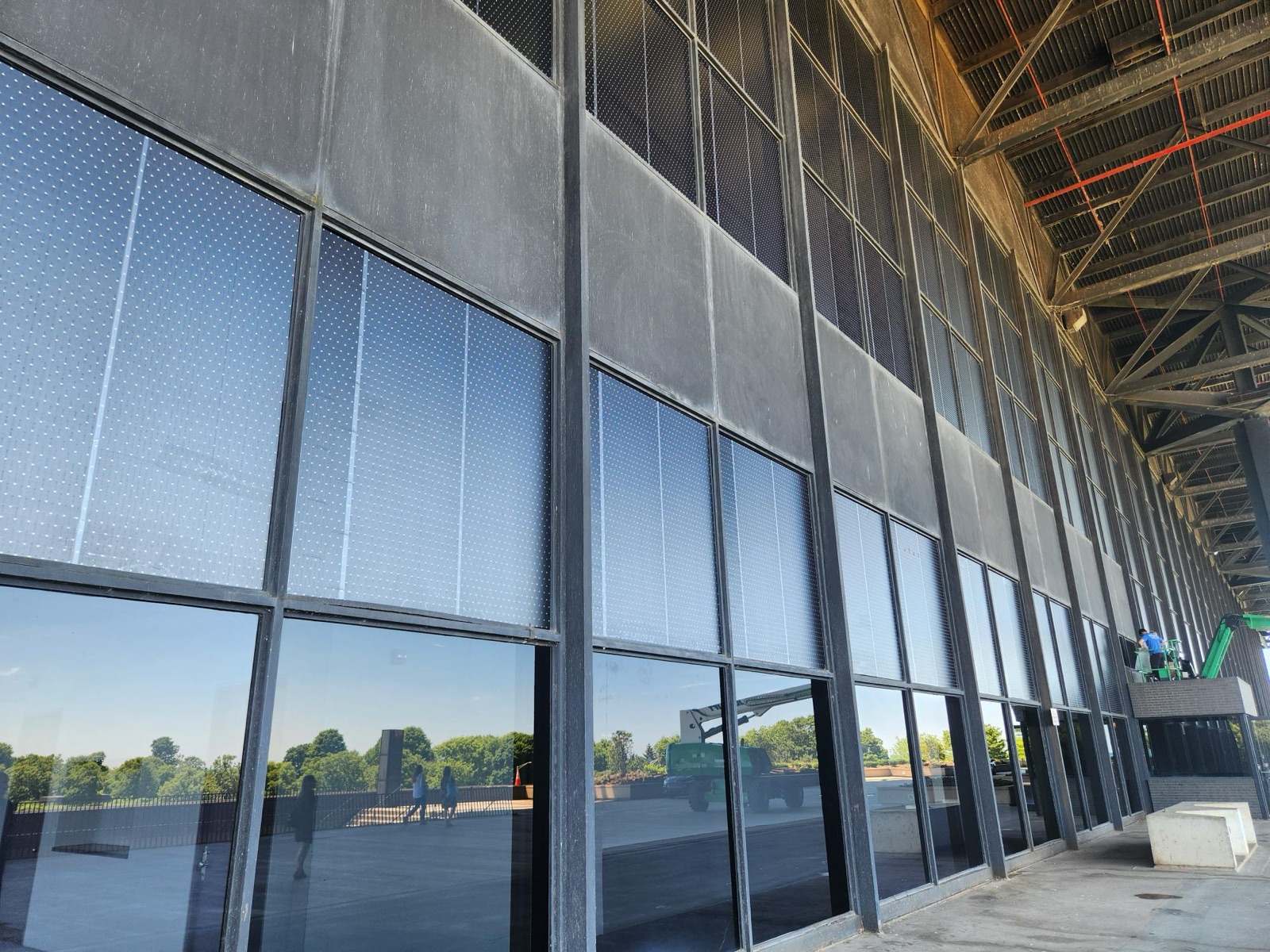 Feather Friendly visual markers installed on glass facade at McCormick Place — bird collision deterrent by American Window Film